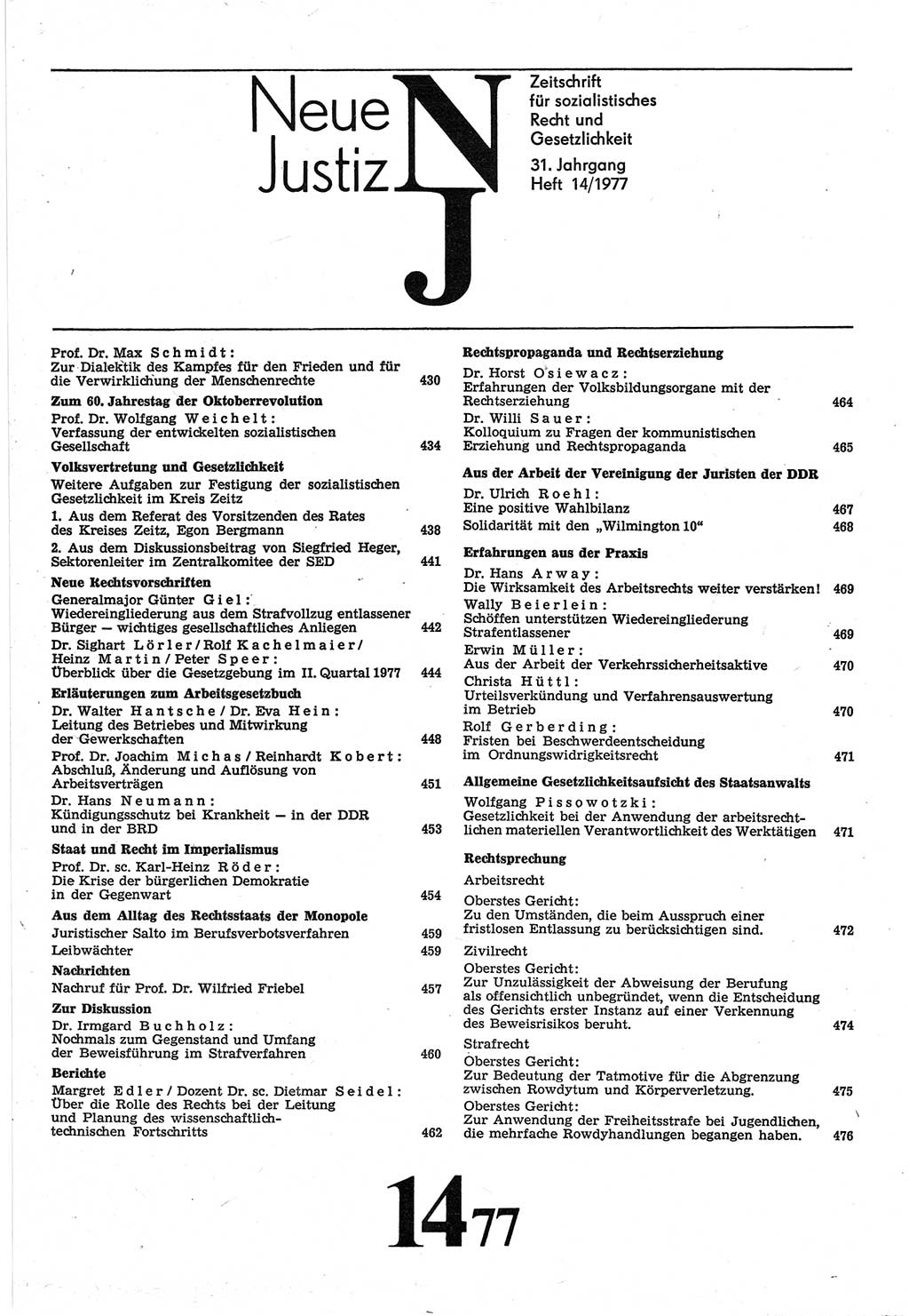 Neue Justiz (NJ), Zeitschrift für Recht und Rechtswissenschaft-Zeitschrift, sozialistisches Recht und Gesetzlichkeit, 31. Jahrgang 1977, Seite 429 (NJ DDR 1977, S. 429)