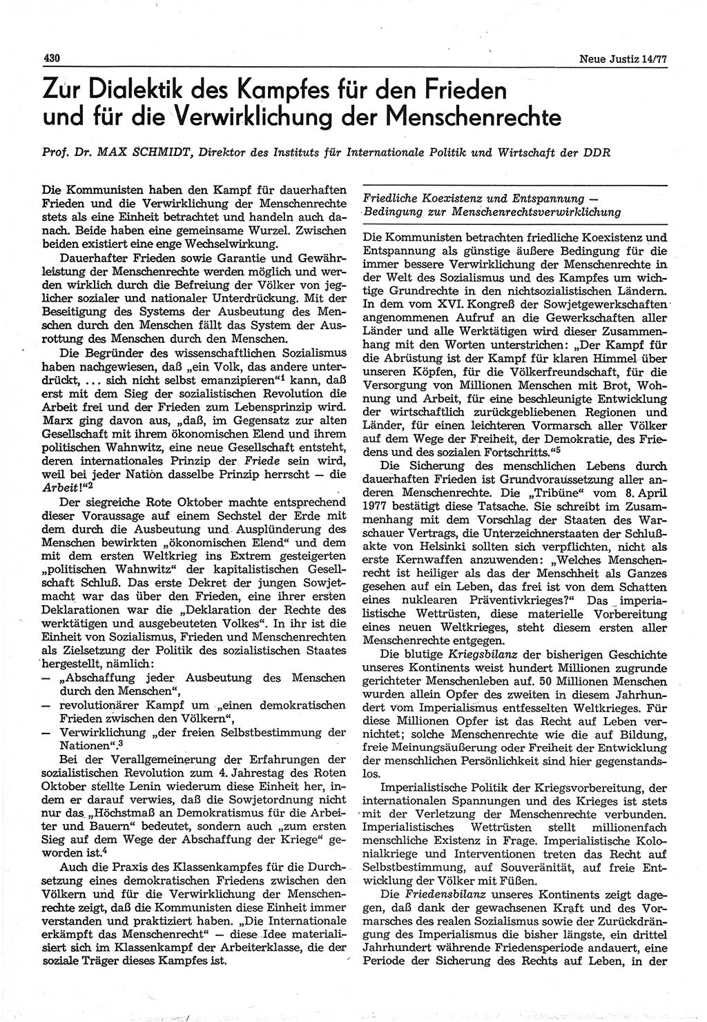 Neue Justiz (NJ), Zeitschrift für Recht und Rechtswissenschaft-Zeitschrift, sozialistisches Recht und Gesetzlichkeit, 31. Jahrgang 1977, Seite 430 (NJ DDR 1977, S. 430)