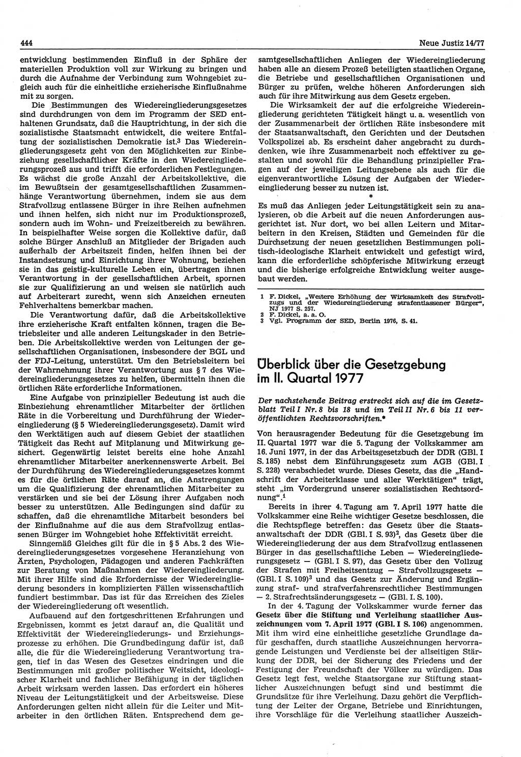 Neue Justiz (NJ), Zeitschrift für Recht und Rechtswissenschaft-Zeitschrift, sozialistisches Recht und Gesetzlichkeit, 31. Jahrgang 1977, Seite 444 (NJ DDR 1977, S. 444)