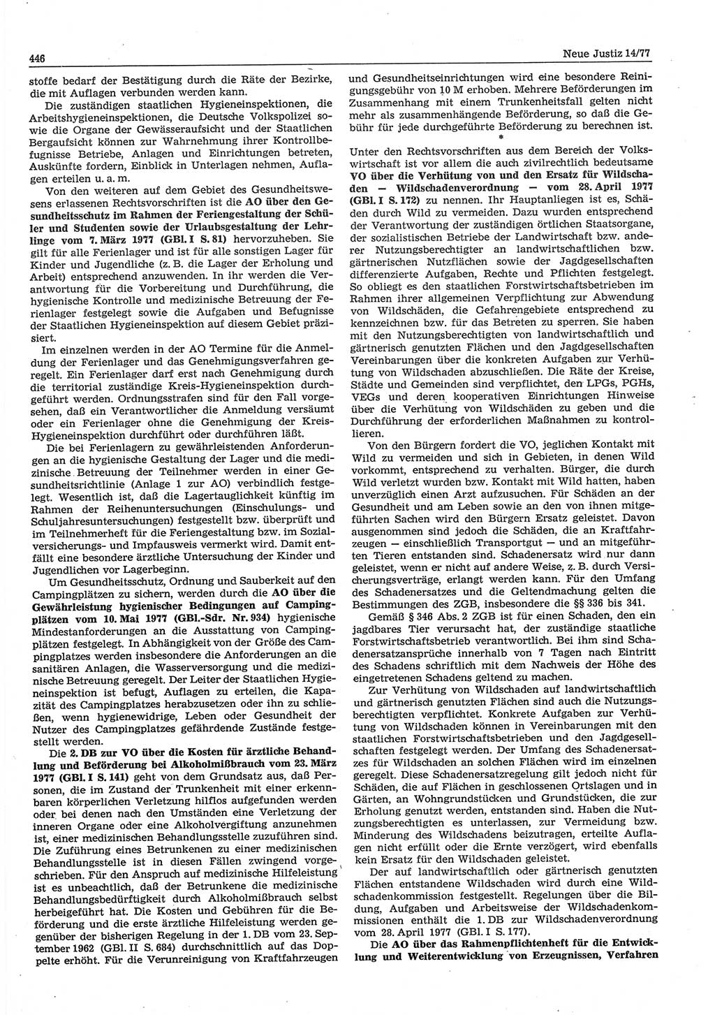 Neue Justiz (NJ), Zeitschrift für Recht und Rechtswissenschaft-Zeitschrift, sozialistisches Recht und Gesetzlichkeit, 31. Jahrgang 1977, Seite 446 (NJ DDR 1977, S. 446)