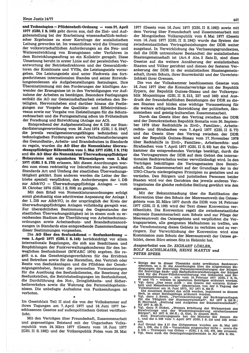 Neue Justiz (NJ), Zeitschrift für Recht und Rechtswissenschaft-Zeitschrift, sozialistisches Recht und Gesetzlichkeit, 31. Jahrgang 1977, Seite 447 (NJ DDR 1977, S. 447)