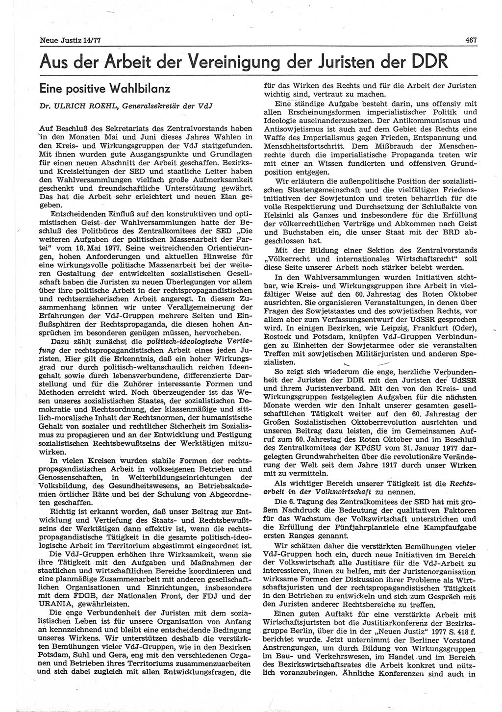 Neue Justiz (NJ), Zeitschrift für Recht und Rechtswissenschaft-Zeitschrift, sozialistisches Recht und Gesetzlichkeit, 31. Jahrgang 1977, Seite 467 (NJ DDR 1977, S. 467)