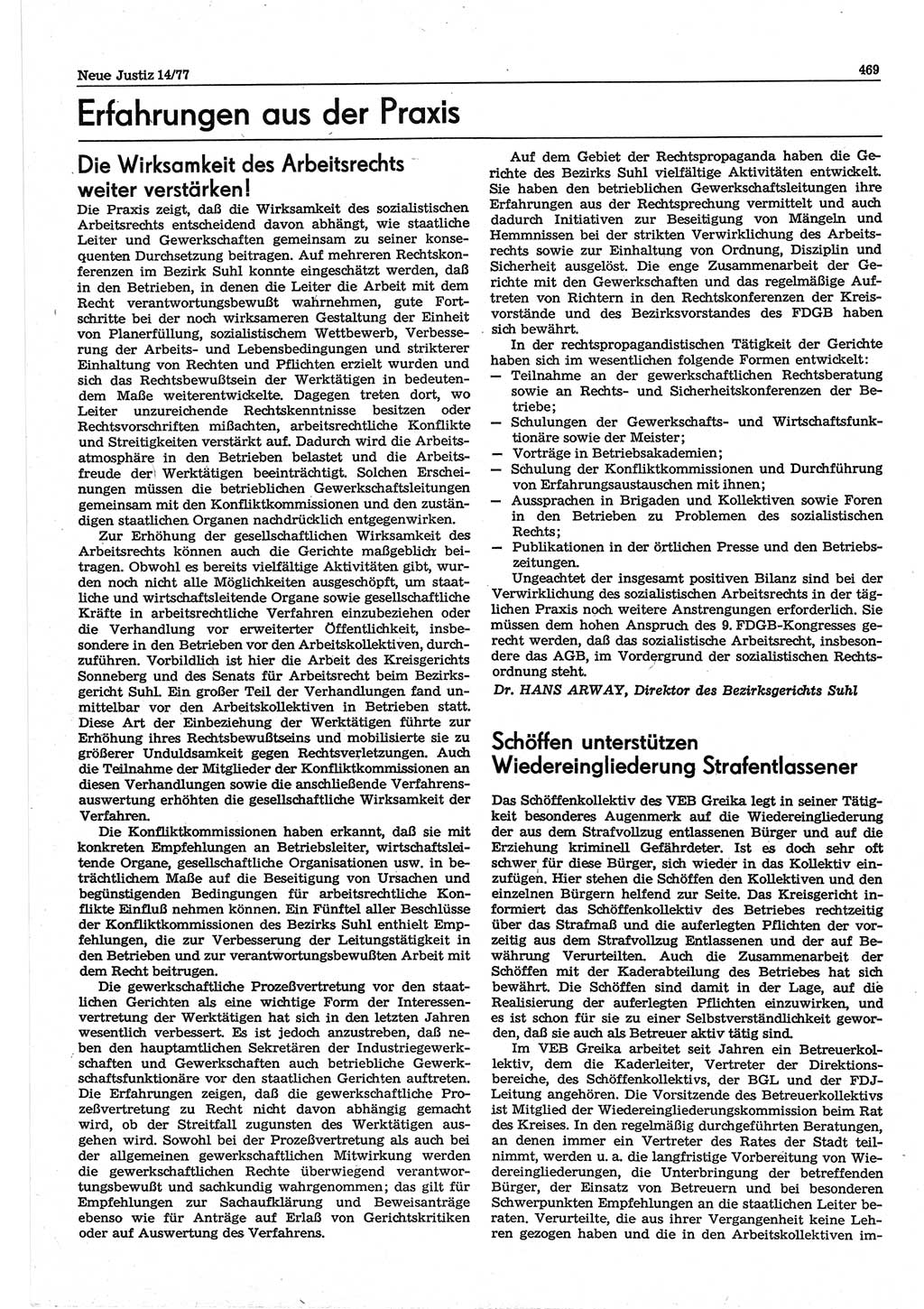 Neue Justiz (NJ), Zeitschrift für Recht und Rechtswissenschaft-Zeitschrift, sozialistisches Recht und Gesetzlichkeit, 31. Jahrgang 1977, Seite 469 (NJ DDR 1977, S. 469)