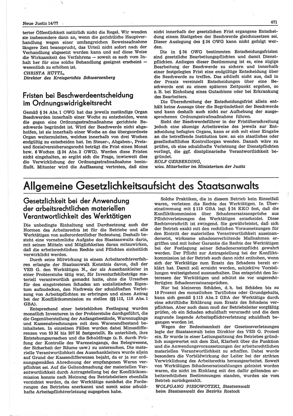 Neue Justiz (NJ), Zeitschrift für Recht und Rechtswissenschaft-Zeitschrift, sozialistisches Recht und Gesetzlichkeit, 31. Jahrgang 1977, Seite 471 (NJ DDR 1977, S. 471)