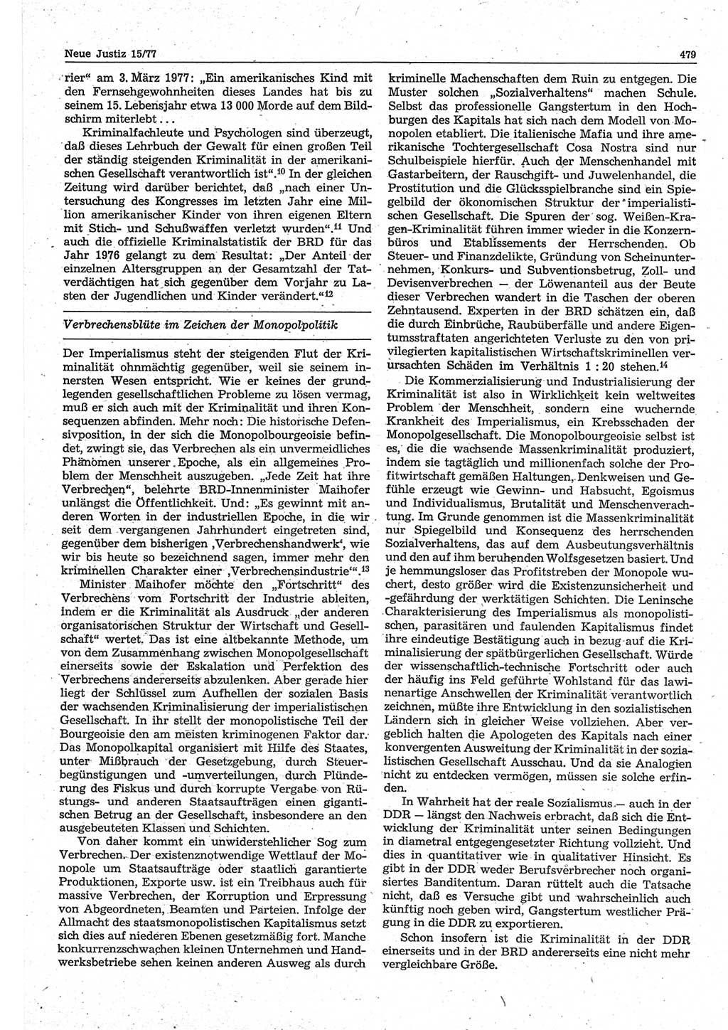 Neue Justiz (NJ), Zeitschrift für Recht und Rechtswissenschaft-Zeitschrift, sozialistisches Recht und Gesetzlichkeit, 31. Jahrgang 1977, Seite 479 (NJ DDR 1977, S. 479)