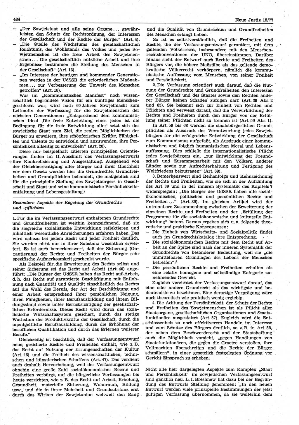 Neue Justiz (NJ), Zeitschrift für Recht und Rechtswissenschaft-Zeitschrift, sozialistisches Recht und Gesetzlichkeit, 31. Jahrgang 1977, Seite 484 (NJ DDR 1977, S. 484)