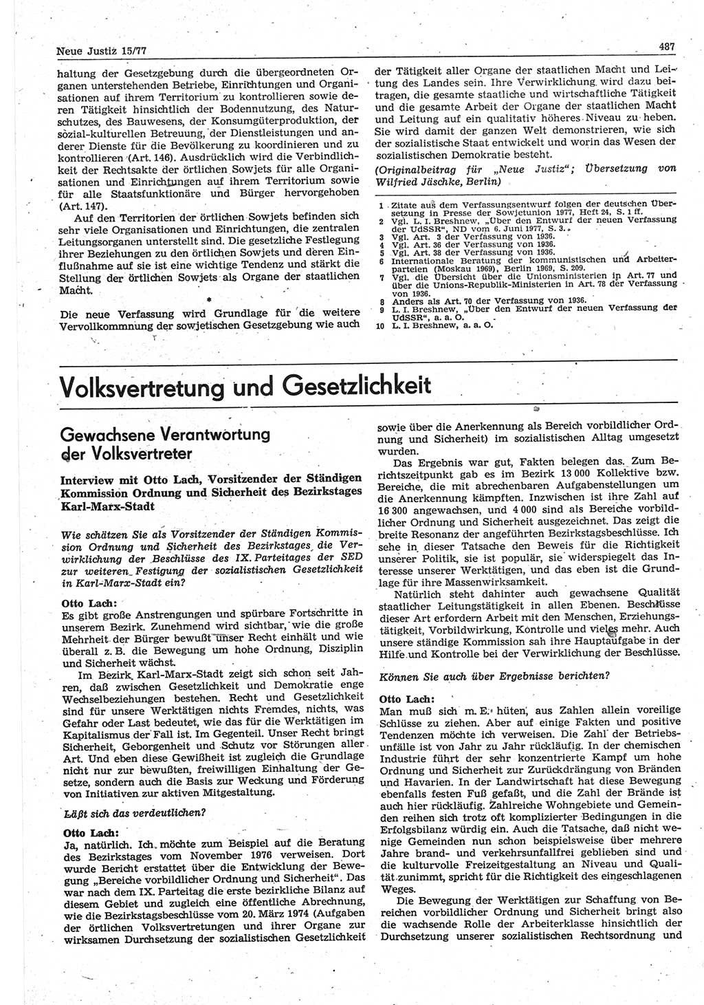 Neue Justiz (NJ), Zeitschrift für Recht und Rechtswissenschaft-Zeitschrift, sozialistisches Recht und Gesetzlichkeit, 31. Jahrgang 1977, Seite 487 (NJ DDR 1977, S. 487)