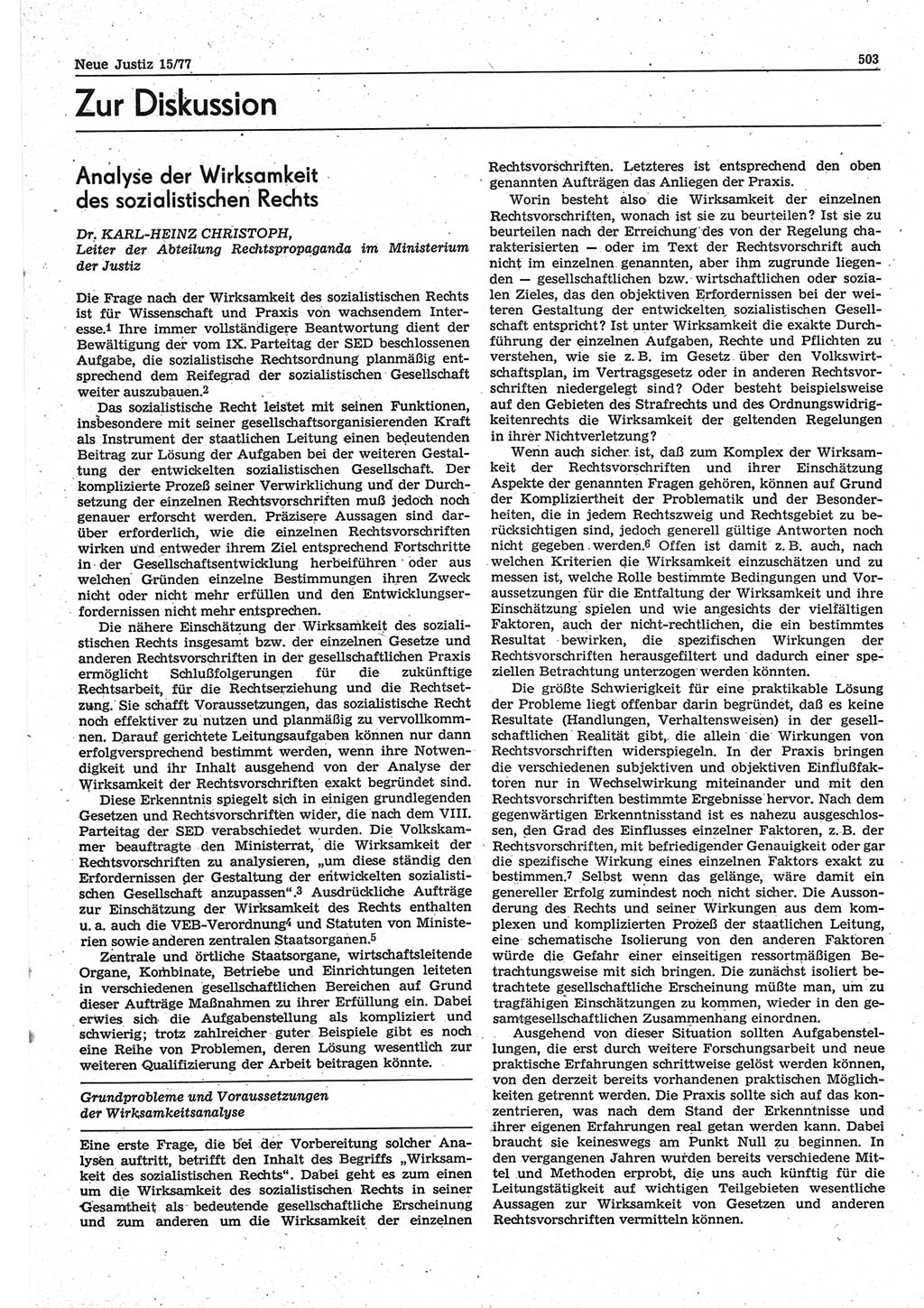 Neue Justiz (NJ), Zeitschrift für Recht und Rechtswissenschaft-Zeitschrift, sozialistisches Recht und Gesetzlichkeit, 31. Jahrgang 1977, Seite 503 (NJ DDR 1977, S. 503)