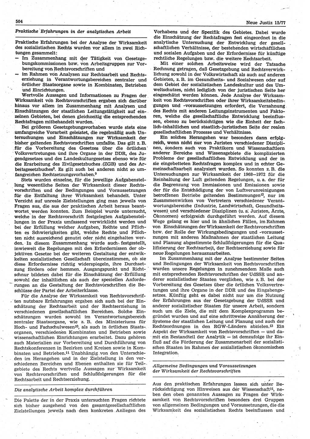 Neue Justiz (NJ), Zeitschrift für Recht und Rechtswissenschaft-Zeitschrift, sozialistisches Recht und Gesetzlichkeit, 31. Jahrgang 1977, Seite 504 (NJ DDR 1977, S. 504)