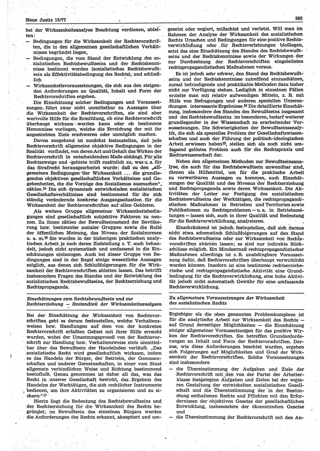 Neue Justiz (NJ), Zeitschrift für Recht und Rechtswissenschaft-Zeitschrift, sozialistisches Recht und Gesetzlichkeit, 31. Jahrgang 1977, Seite 505 (NJ DDR 1977, S. 505)