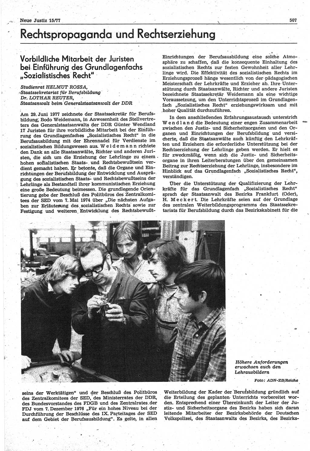 Neue Justiz (NJ), Zeitschrift für Recht und Rechtswissenschaft-Zeitschrift, sozialistisches Recht und Gesetzlichkeit, 31. Jahrgang 1977, Seite 507 (NJ DDR 1977, S. 507)