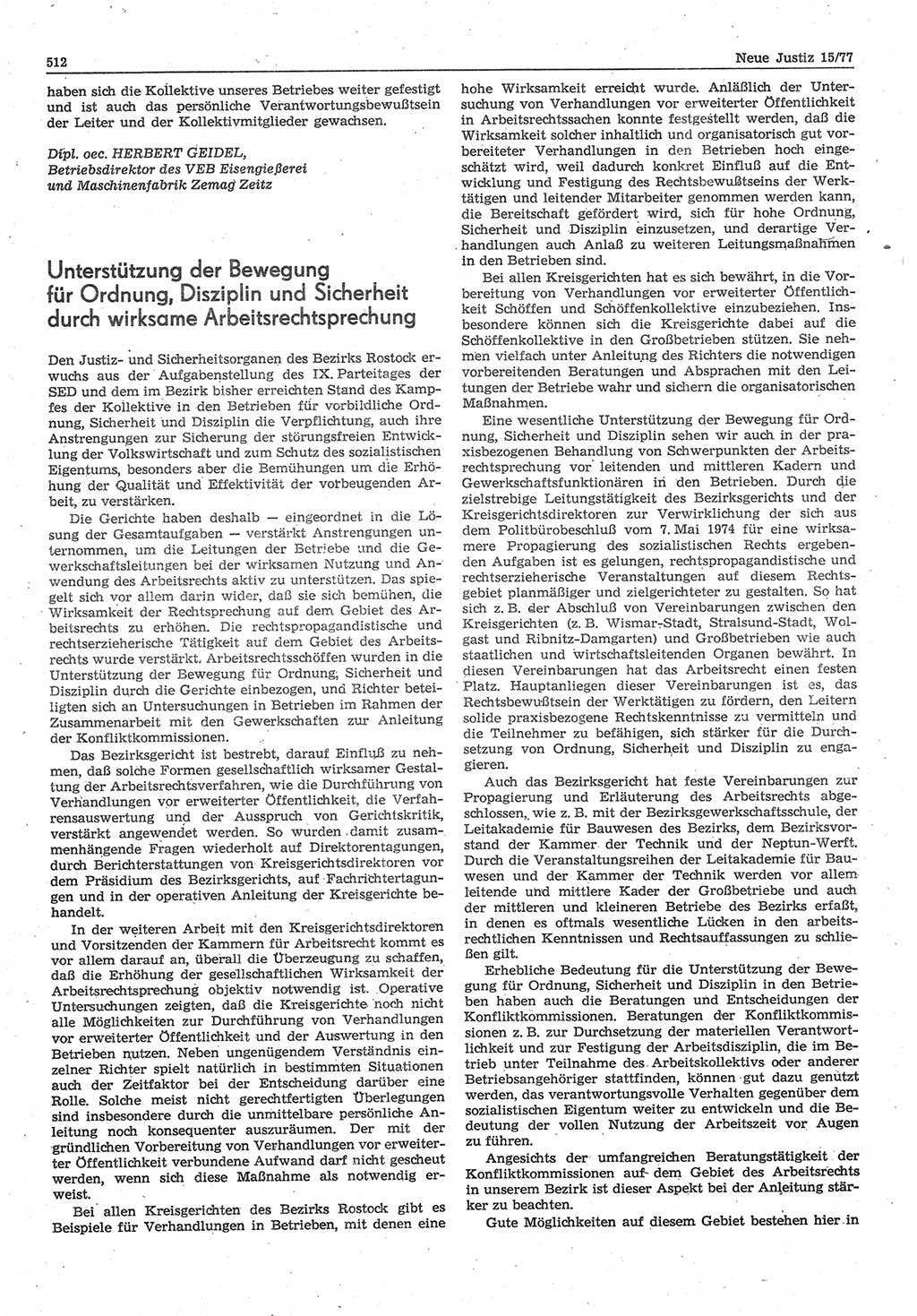 Neue Justiz (NJ), Zeitschrift für Recht und Rechtswissenschaft-Zeitschrift, sozialistisches Recht und Gesetzlichkeit, 31. Jahrgang 1977, Seite 512 (NJ DDR 1977, S. 512)