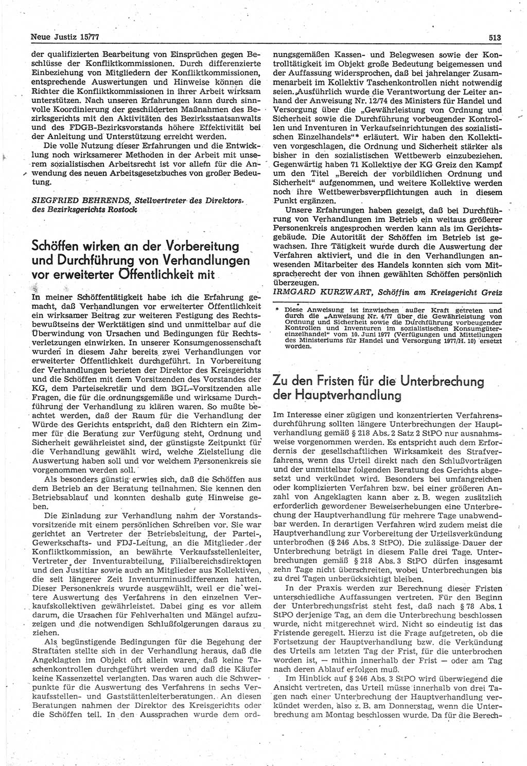 Neue Justiz (NJ), Zeitschrift für Recht und Rechtswissenschaft-Zeitschrift, sozialistisches Recht und Gesetzlichkeit, 31. Jahrgang 1977, Seite 513 (NJ DDR 1977, S. 513)