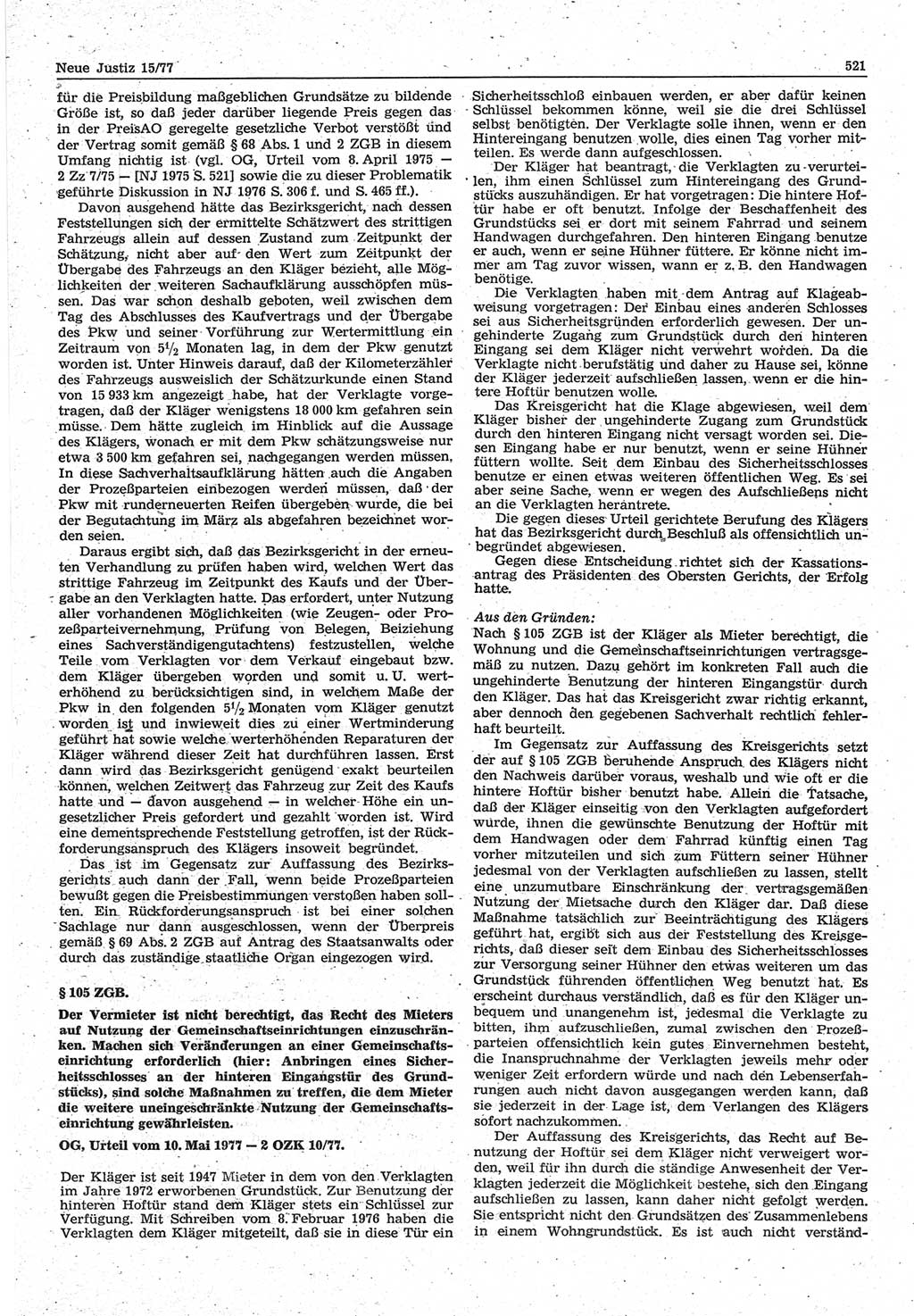 Neue Justiz (NJ), Zeitschrift für Recht und Rechtswissenschaft-Zeitschrift, sozialistisches Recht und Gesetzlichkeit, 31. Jahrgang 1977, Seite 521 (NJ DDR 1977, S. 521)