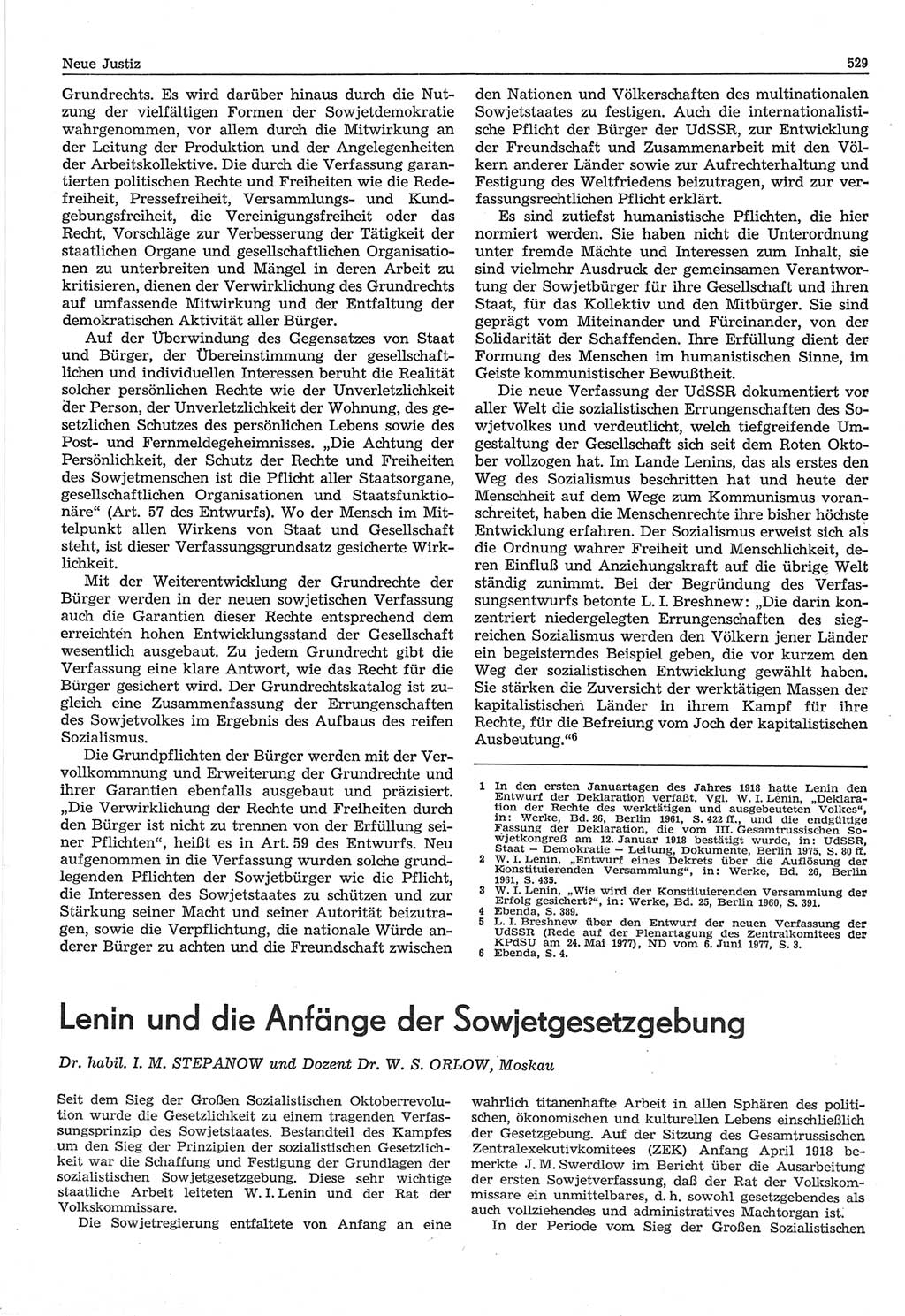 Neue Justiz (NJ), Zeitschrift für Recht und Rechtswissenschaft-Zeitschrift, sozialistisches Recht und Gesetzlichkeit, 31. Jahrgang 1977, Seite 529 (NJ DDR 1977, S. 529)