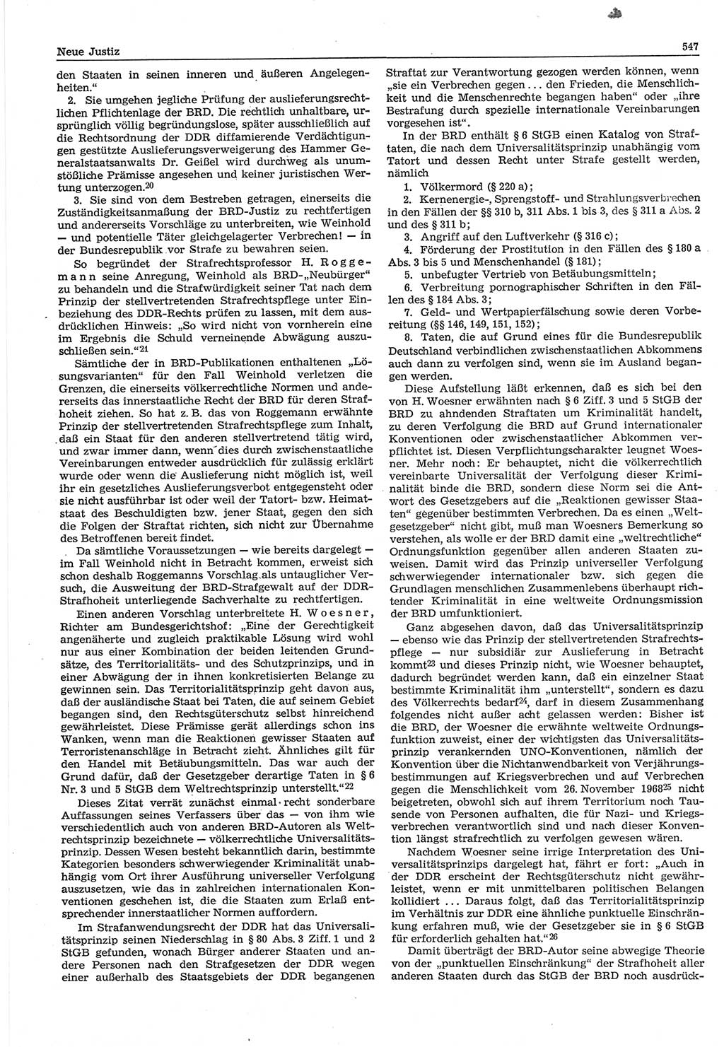 Neue Justiz (NJ), Zeitschrift für Recht und Rechtswissenschaft-Zeitschrift, sozialistisches Recht und Gesetzlichkeit, 31. Jahrgang 1977, Seite 547 (NJ DDR 1977, S. 547)