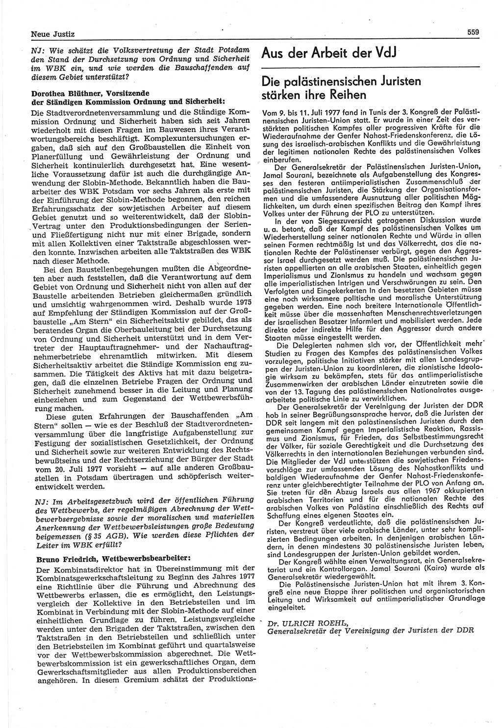 Neue Justiz (NJ), Zeitschrift für Recht und Rechtswissenschaft-Zeitschrift, sozialistisches Recht und Gesetzlichkeit, 31. Jahrgang 1977, Seite 559 (NJ DDR 1977, S. 559)