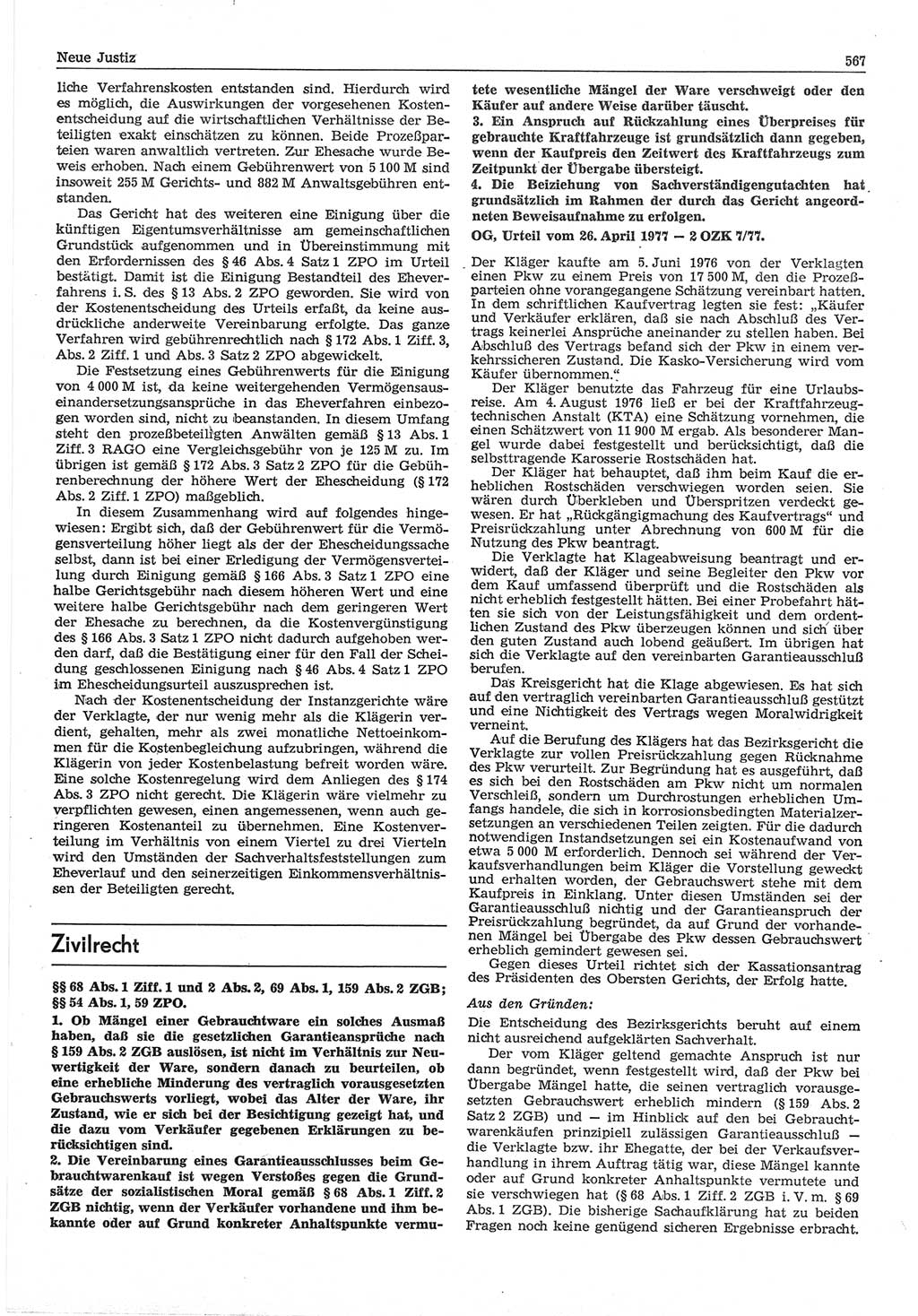 Neue Justiz (NJ), Zeitschrift für Recht und Rechtswissenschaft-Zeitschrift, sozialistisches Recht und Gesetzlichkeit, 31. Jahrgang 1977, Seite 567 (NJ DDR 1977, S. 567)