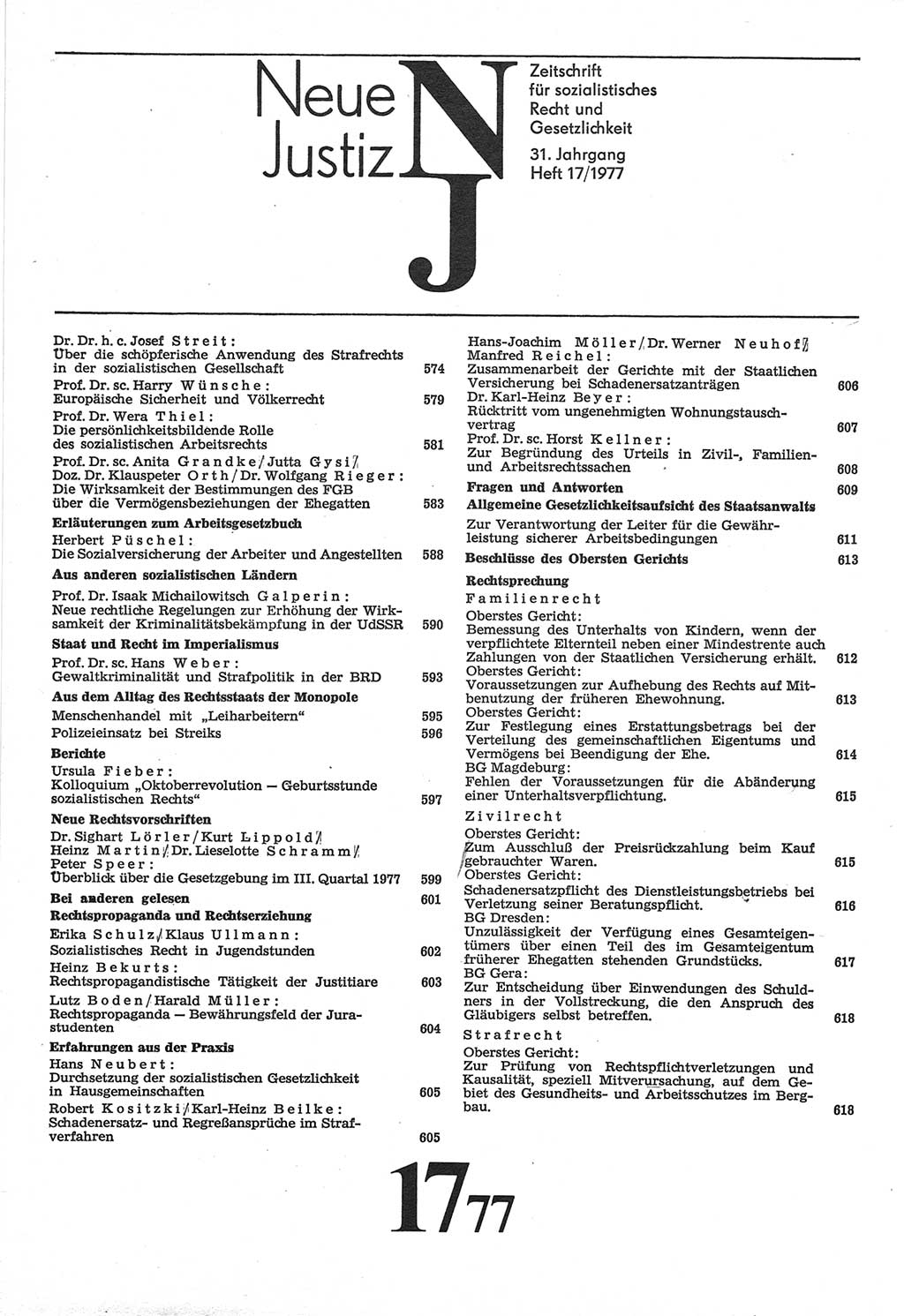 Neue Justiz (NJ), Zeitschrift für Recht und Rechtswissenschaft-Zeitschrift, sozialistisches Recht und Gesetzlichkeit, 31. Jahrgang 1977, Seite 573 (NJ DDR 1977, S. 573)