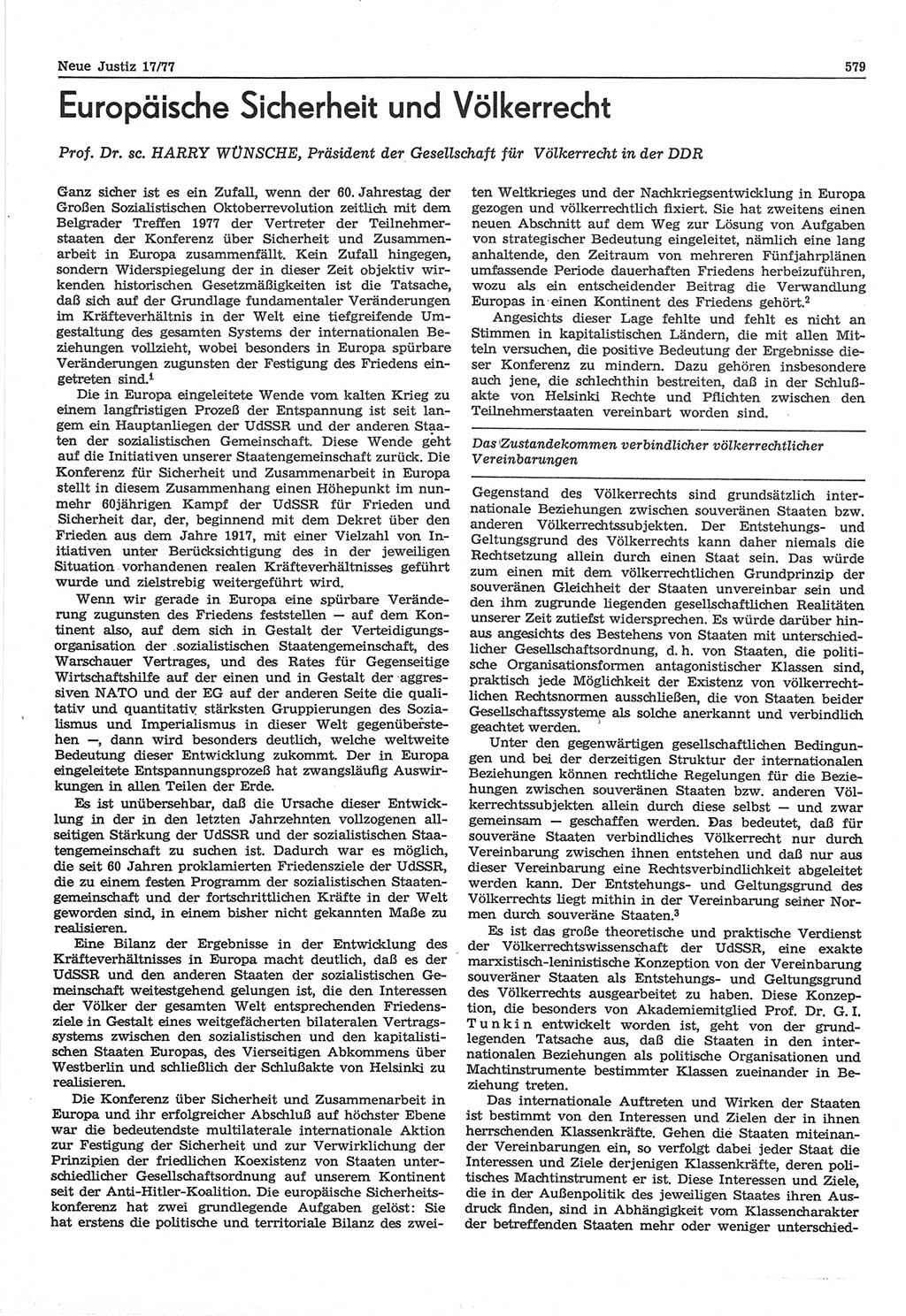 Neue Justiz (NJ), Zeitschrift für Recht und Rechtswissenschaft-Zeitschrift, sozialistisches Recht und Gesetzlichkeit, 31. Jahrgang 1977, Seite 579 (NJ DDR 1977, S. 579)
