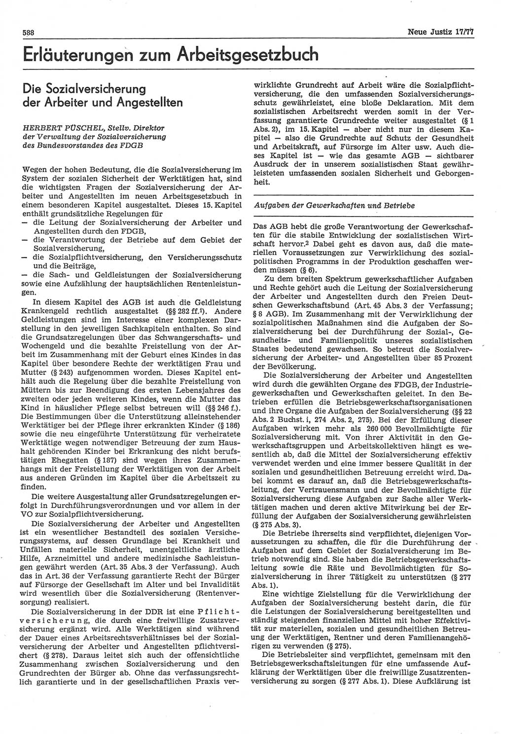 Neue Justiz (NJ), Zeitschrift für Recht und Rechtswissenschaft-Zeitschrift, sozialistisches Recht und Gesetzlichkeit, 31. Jahrgang 1977, Seite 588 (NJ DDR 1977, S. 588)