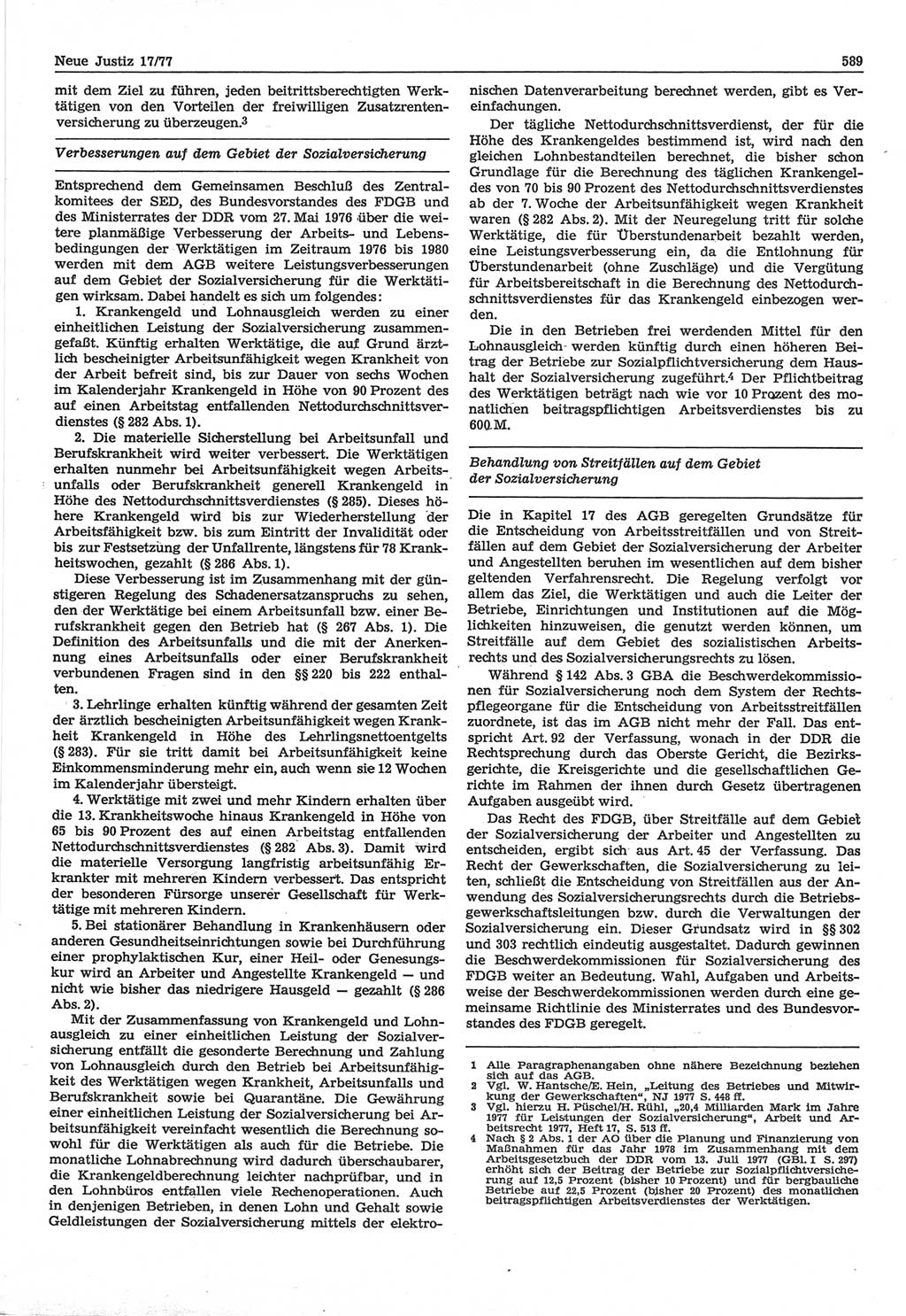 Neue Justiz (NJ), Zeitschrift für Recht und Rechtswissenschaft-Zeitschrift, sozialistisches Recht und Gesetzlichkeit, 31. Jahrgang 1977, Seite 589 (NJ DDR 1977, S. 589)