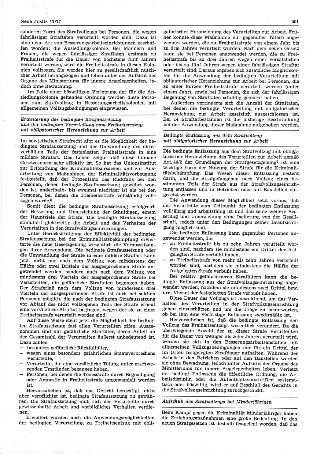 Neue Justiz (NJ), Zeitschrift für Recht und Rechtswissenschaft-Zeitschrift, sozialistisches Recht und Gesetzlichkeit, 31. Jahrgang 1977, Seite 591 (NJ DDR 1977, S. 591)