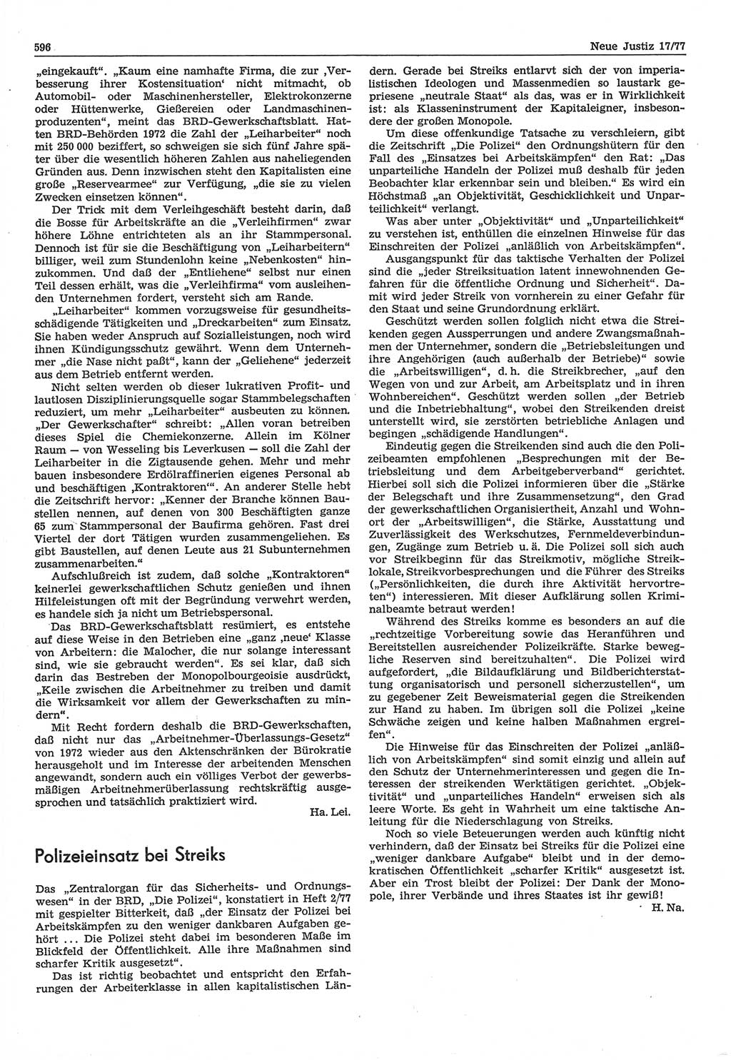 Neue Justiz (NJ), Zeitschrift für Recht und Rechtswissenschaft-Zeitschrift, sozialistisches Recht und Gesetzlichkeit, 31. Jahrgang 1977, Seite 596 (NJ DDR 1977, S. 596)