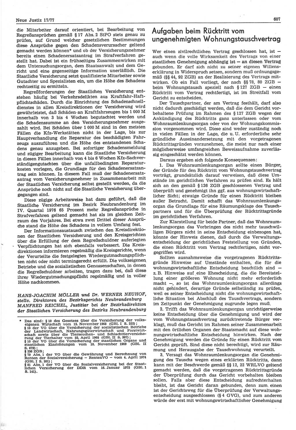 Neue Justiz (NJ), Zeitschrift für Recht und Rechtswissenschaft-Zeitschrift, sozialistisches Recht und Gesetzlichkeit, 31. Jahrgang 1977, Seite 607 (NJ DDR 1977, S. 607)