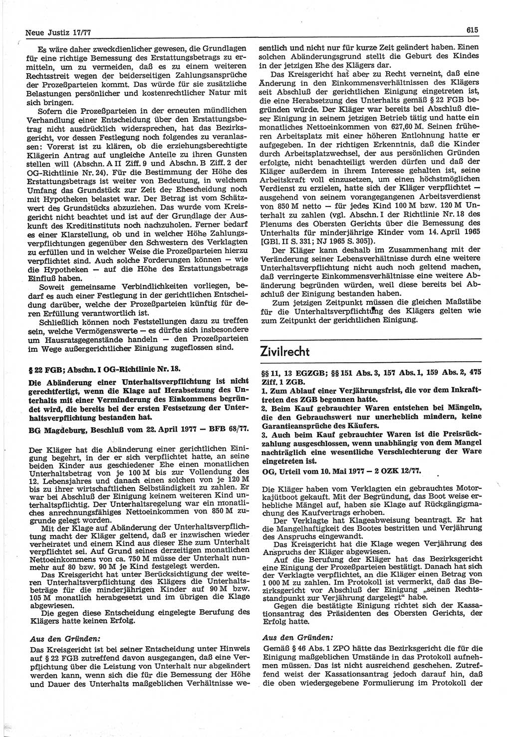 Neue Justiz (NJ), Zeitschrift für Recht und Rechtswissenschaft-Zeitschrift, sozialistisches Recht und Gesetzlichkeit, 31. Jahrgang 1977, Seite 615 (NJ DDR 1977, S. 615)