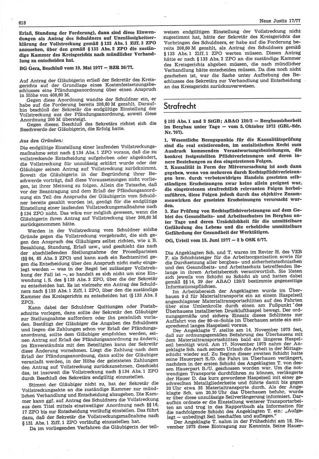 Neue Justiz (NJ), Zeitschrift für Recht und Rechtswissenschaft-Zeitschrift, sozialistisches Recht und Gesetzlichkeit, 31. Jahrgang 1977, Seite 618 (NJ DDR 1977, S. 618)