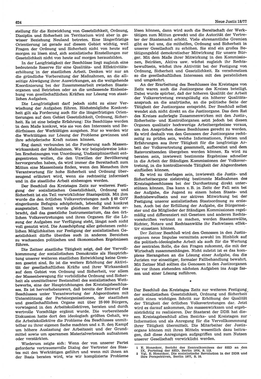 Neue Justiz (NJ), Zeitschrift für Recht und Rechtswissenschaft-Zeitschrift, sozialistisches Recht und Gesetzlichkeit, 31. Jahrgang 1977, Seite 624 (NJ DDR 1977, S. 624)