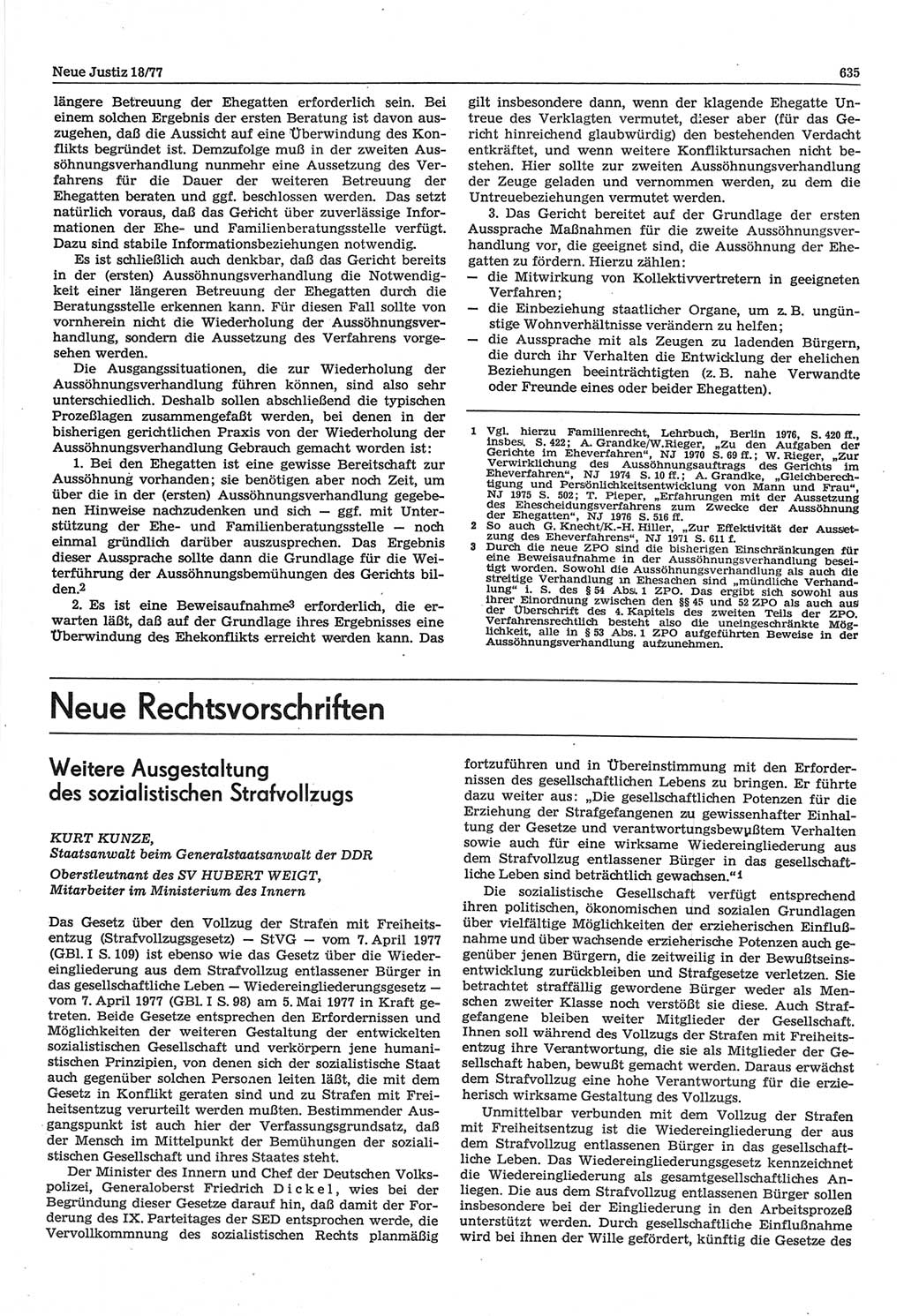 Neue Justiz (NJ), Zeitschrift für Recht und Rechtswissenschaft-Zeitschrift, sozialistisches Recht und Gesetzlichkeit, 31. Jahrgang 1977, Seite 635 (NJ DDR 1977, S. 635)