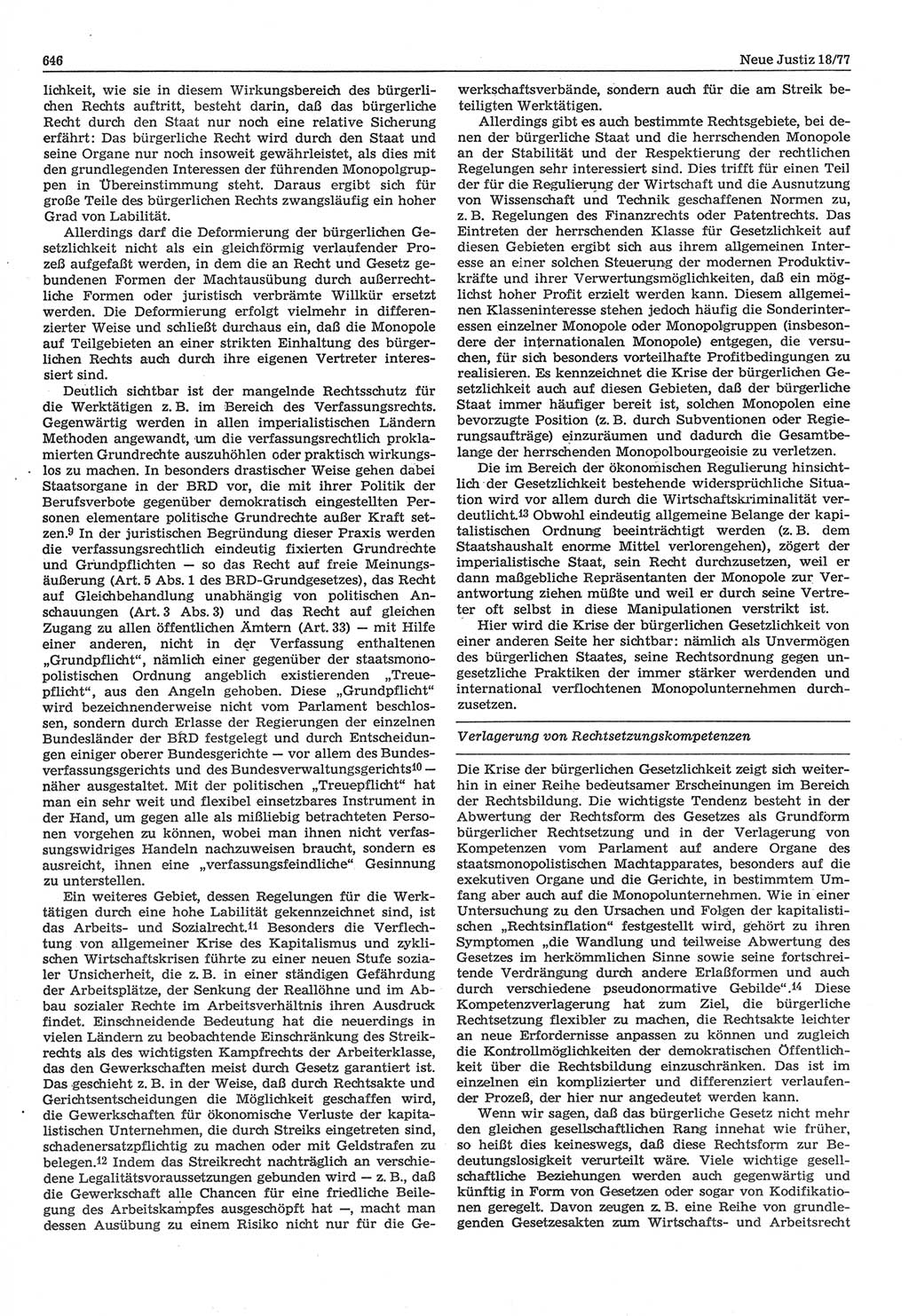 Neue Justiz (NJ), Zeitschrift für Recht und Rechtswissenschaft-Zeitschrift, sozialistisches Recht und Gesetzlichkeit, 31. Jahrgang 1977, Seite 646 (NJ DDR 1977, S. 646)