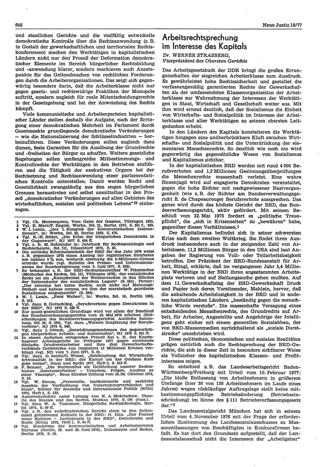 Neue Justiz (NJ), Zeitschrift für Recht und Rechtswissenschaft-Zeitschrift, sozialistisches Recht und Gesetzlichkeit, 31. Jahrgang 1977, Seite 648 (NJ DDR 1977, S. 648)