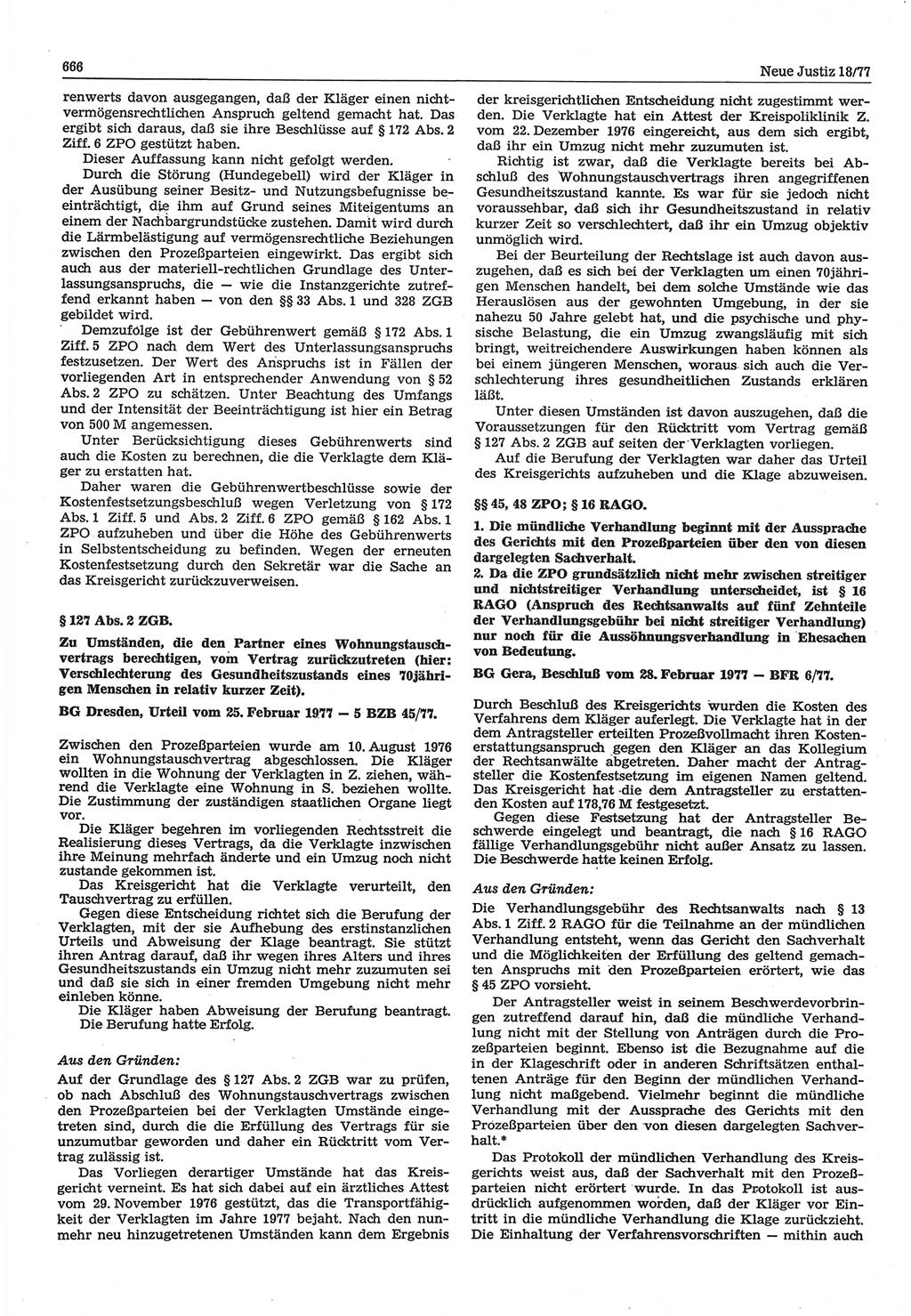 Neue Justiz (NJ), Zeitschrift für Recht und Rechtswissenschaft-Zeitschrift, sozialistisches Recht und Gesetzlichkeit, 31. Jahrgang 1977, Seite 666 (NJ DDR 1977, S. 666)
