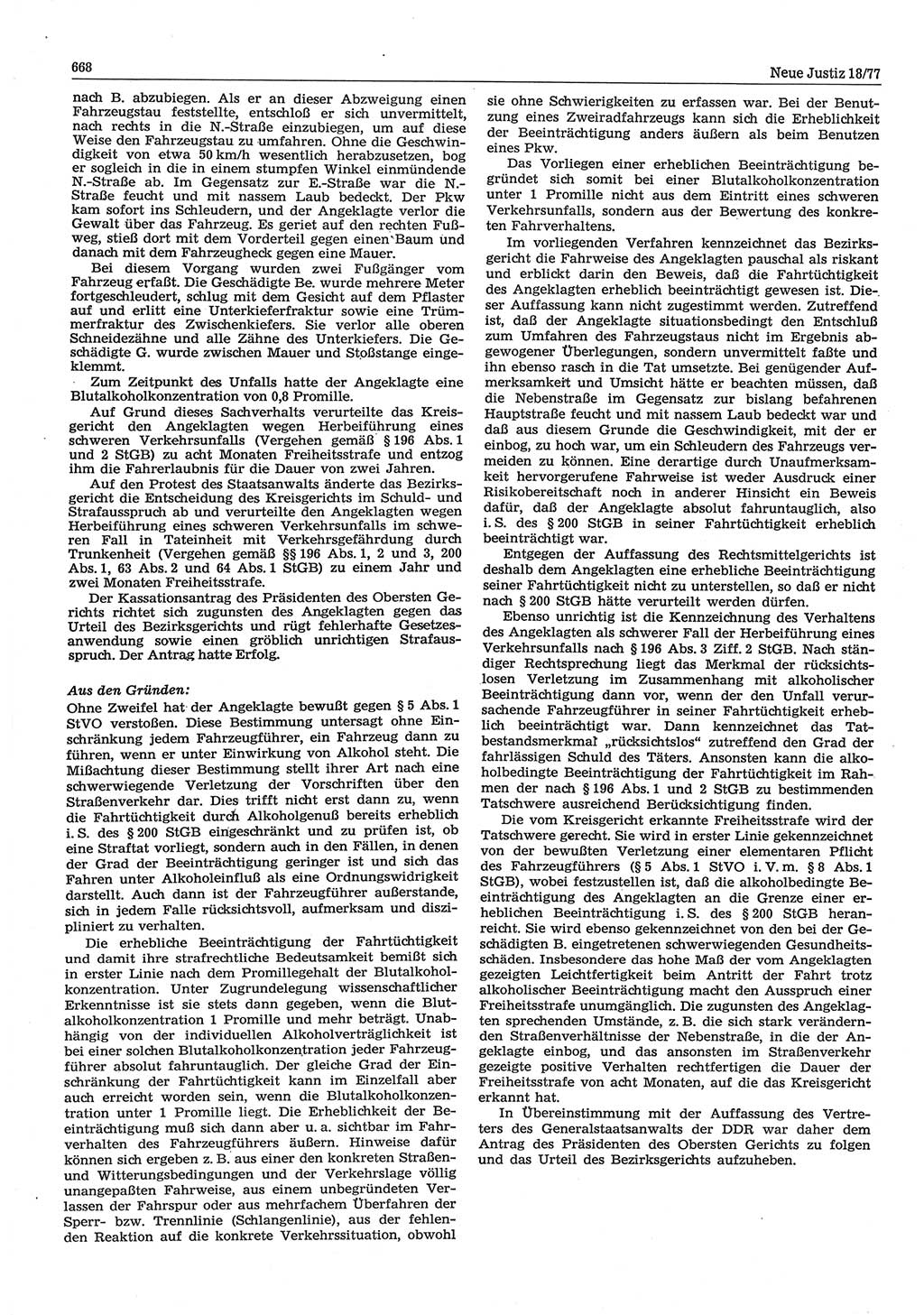 Neue Justiz (NJ), Zeitschrift für Recht und Rechtswissenschaft-Zeitschrift, sozialistisches Recht und Gesetzlichkeit, 31. Jahrgang 1977, Seite 668 (NJ DDR 1977, S. 668)