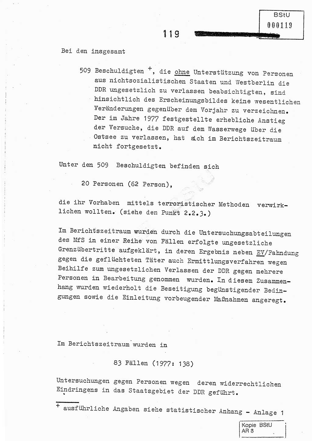 Jahresbericht der Hauptabteilung (HA) Ⅸ 1978, Analyse über die Entwicklung und die Wirksamkeit der politisch-operativen Arbeit der Linie Ⅸ im Jahre 1978, Ministerium für Staatssicherheit (MfS) der Deutschen Demokratischen Republik (DDR), Hauptabteilung Ⅸ, Berlin 1979, Seite 119 (Anal. MfS DDR HA Ⅸ /78 1979, S. 119)