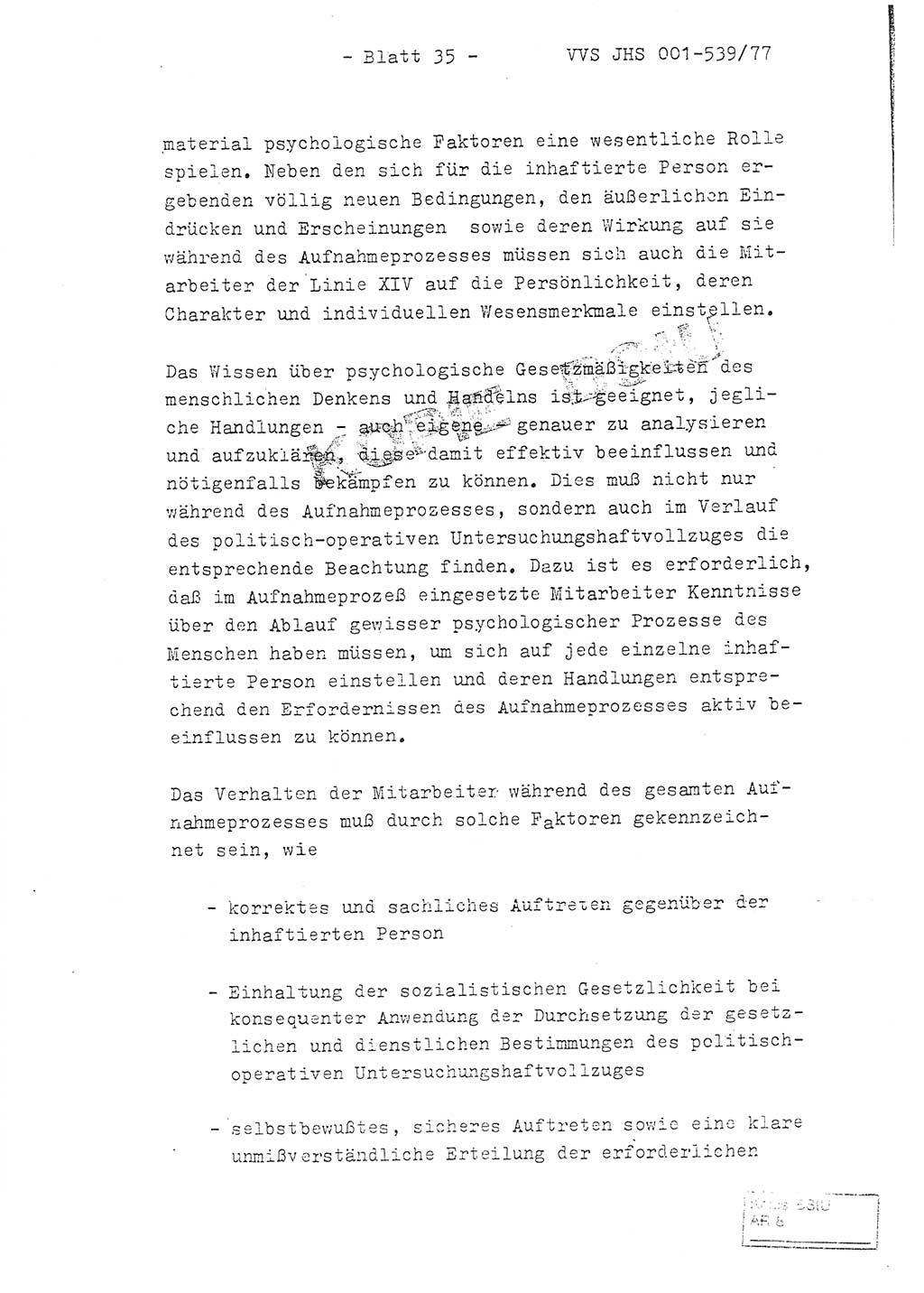 Fachschulabschlußarbeit Hauptmann Dietrich Jung (Abt. ⅩⅣ), Leutnant Klaus Klötzner (Abt. ⅩⅣ), Ministerium für Staatssicherheit (MfS) [Deutsche Demokratische Republik (DDR)], Juristische Hochschule (JHS), Vertrauliche Verschlußsache (VVS) 001-539/77, Potsdam 1978, Seite 35 (FS-Abschl.-Arb. MfS DDR JHS VVS 001-539/77 1978, S. 35)