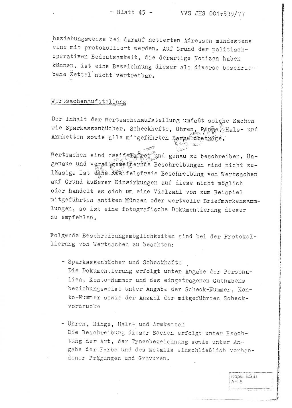 Fachschulabschlußarbeit Hauptmann Dietrich Jung (Abt. ⅩⅣ), Leutnant Klaus Klötzner (Abt. ⅩⅣ), Ministerium für Staatssicherheit (MfS) [Deutsche Demokratische Republik (DDR)], Juristische Hochschule (JHS), Vertrauliche Verschlußsache (VVS) 001-539/77, Potsdam 1978, Seite 45 (FS-Abschl.-Arb. MfS DDR JHS VVS 001-539/77 1978, S. 45)