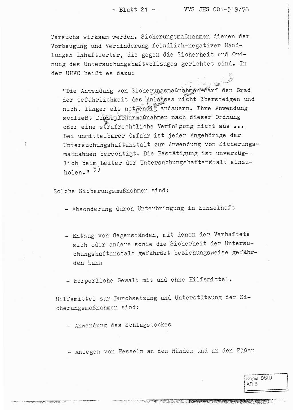 Fachschulabschlußarbeit Hauptmann Alfons Lützelberger (Abt. ⅩⅣ), Ministerium für Staatssicherheit (MfS) [Deutsche Demokratische Republik (DDR)], Juristische Hochschule (JHS), Vertrauliche Verschlußsache (VVS) 001-519/78, Potsdam 1978, Blatt 21 (FS-Abschl.-Arb. MfS DDR JHS VVS 001-519/78 1978, Bl. 21)