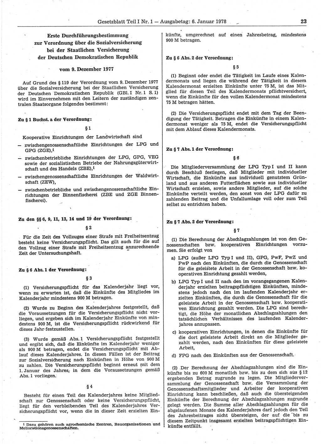 Gesetzblatt (GBl.) der Deutschen Demokratischen Republik (DDR) Teil Ⅰ 1978, Seite 23 (GBl. DDR Ⅰ 1978, S. 23)