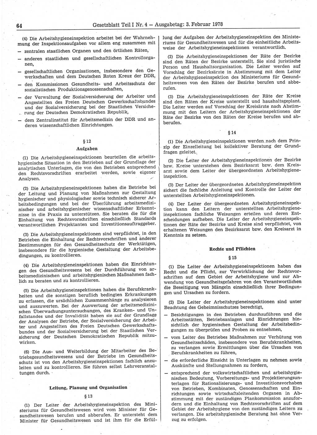 Gesetzblatt (GBl.) der Deutschen Demokratischen Republik (DDR) Teil Ⅰ 1978, Seite 64 (GBl. DDR Ⅰ 1978, S. 64)