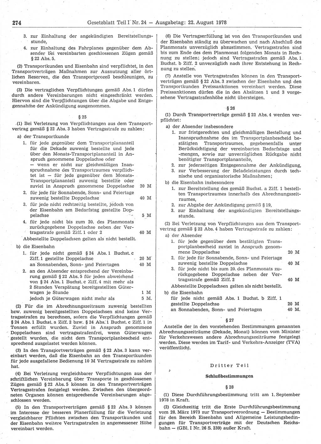 Gesetzblatt (GBl.) der Deutschen Demokratischen Republik (DDR) Teil Ⅰ 1978, Seite 274 (GBl. DDR Ⅰ 1978, S. 274)