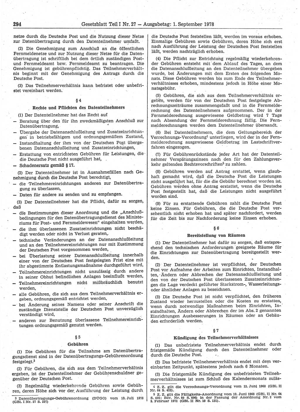 Gesetzblatt (GBl.) der Deutschen Demokratischen Republik (DDR) Teil Ⅰ 1978, Seite 294 (GBl. DDR Ⅰ 1978, S. 294)
