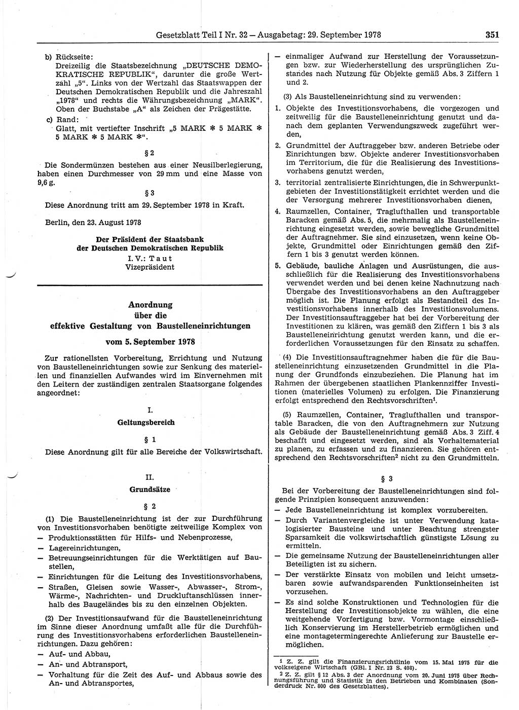 Gesetzblatt (GBl.) der Deutschen Demokratischen Republik (DDR) Teil Ⅰ 1978, Seite 351 (GBl. DDR Ⅰ 1978, S. 351)