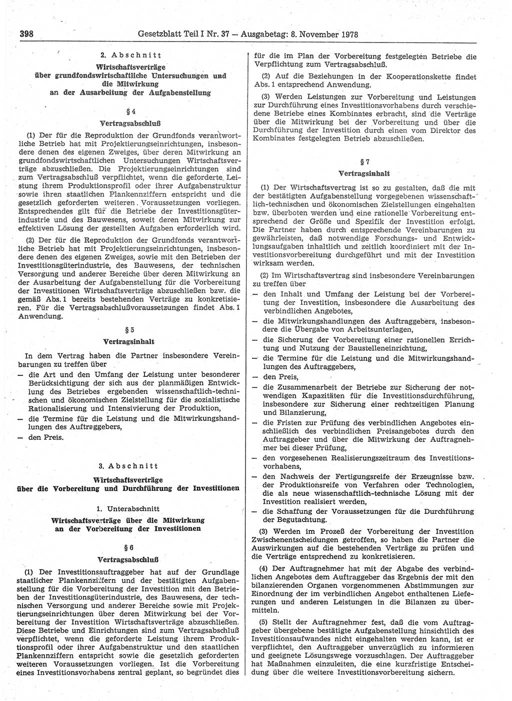 Gesetzblatt (GBl.) der Deutschen Demokratischen Republik (DDR) Teil Ⅰ 1978, Seite 398 (GBl. DDR Ⅰ 1978, S. 398)