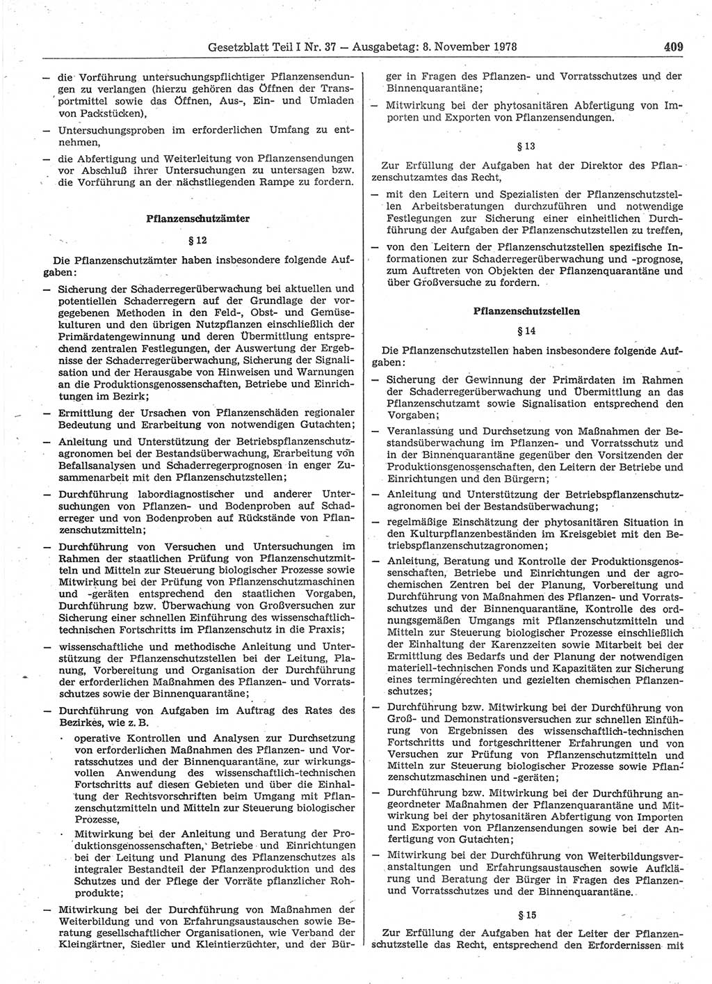 Gesetzblatt (GBl.) der Deutschen Demokratischen Republik (DDR) Teil Ⅰ 1978, Seite 409 (GBl. DDR Ⅰ 1978, S. 409)