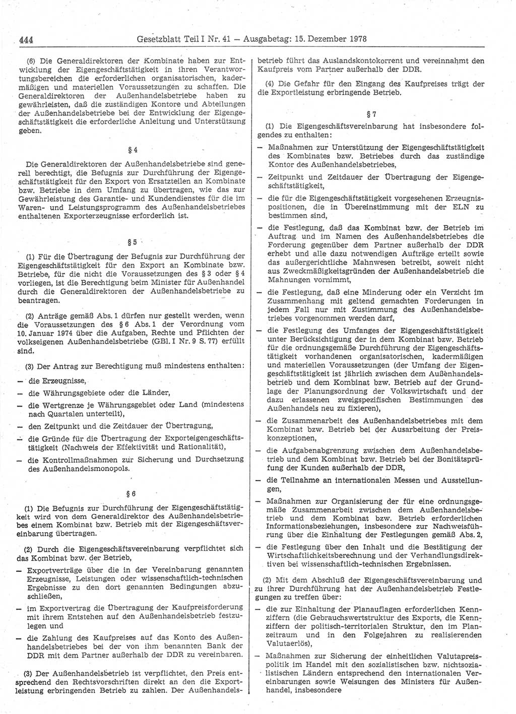 Gesetzblatt (GBl.) der Deutschen Demokratischen Republik (DDR) Teil Ⅰ 1978, Seite 444 (GBl. DDR Ⅰ 1978, S. 444)