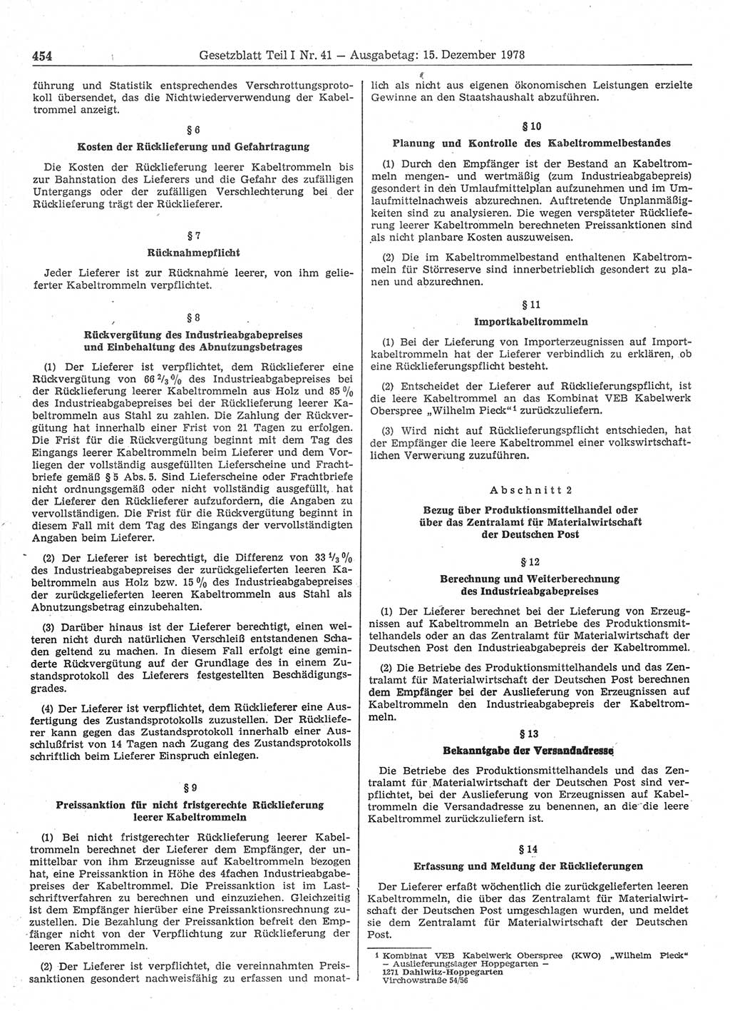 Gesetzblatt (GBl.) der Deutschen Demokratischen Republik (DDR) Teil Ⅰ 1978, Seite 454 (GBl. DDR Ⅰ 1978, S. 454)